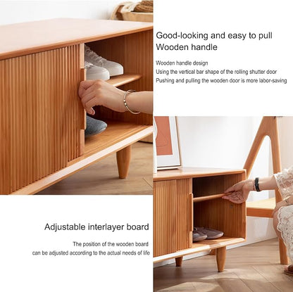 Storage Bench Shoe Rack Entryway Bench Shoe Storage Organizer Ottoman Shoe Cabinet Bedroom End of Bed Bench with Storage for Front Door Entrance Living Room Closet Bedroom Hallway(Solid wood color,80c