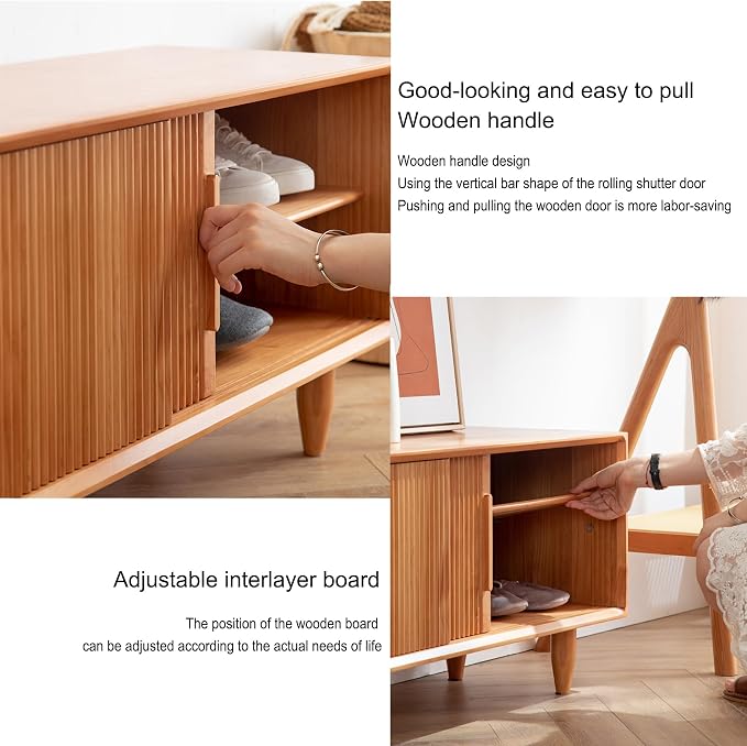 Storage Bench Shoe Rack Entryway Bench Shoe Storage Organizer Ottoman Shoe Cabinet Bedroom End of Bed Bench with Storage for Front Door Entrance Living Room Closet Bedroom Hallway(Solid wood color,100