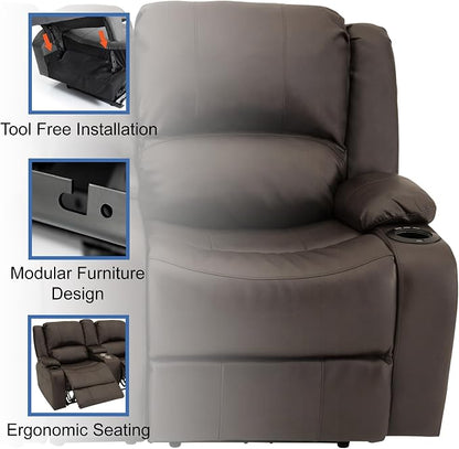 RecPro Charles 67" Powered Double RV Wall Hugger Recliner Sofa RV Loveseat with Upgraded 2023 Fabric (Chestnut)