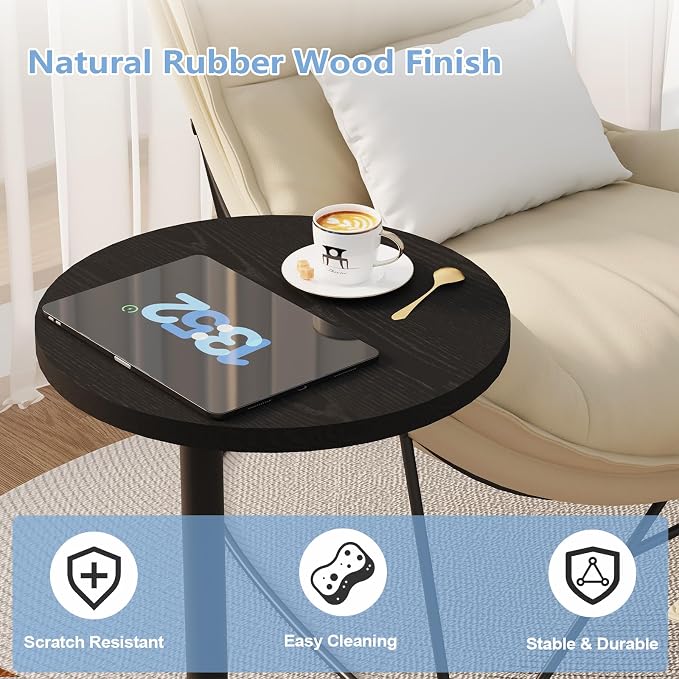 C Shaped End Table, Round Side Table, Small Drink Tv Tray Table for Small Spaces,Modern Accent Nightstand with Metal Leg for Living Room, Bedroom, Corners, and Office(Black)