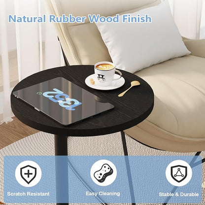 C Shaped End Table, Round Side Table, Small Drink Tv Tray Table for Small Spaces,Modern Accent Nightstand with Metal Leg for Living Room, Bedroom, Corners, and Office(Black)