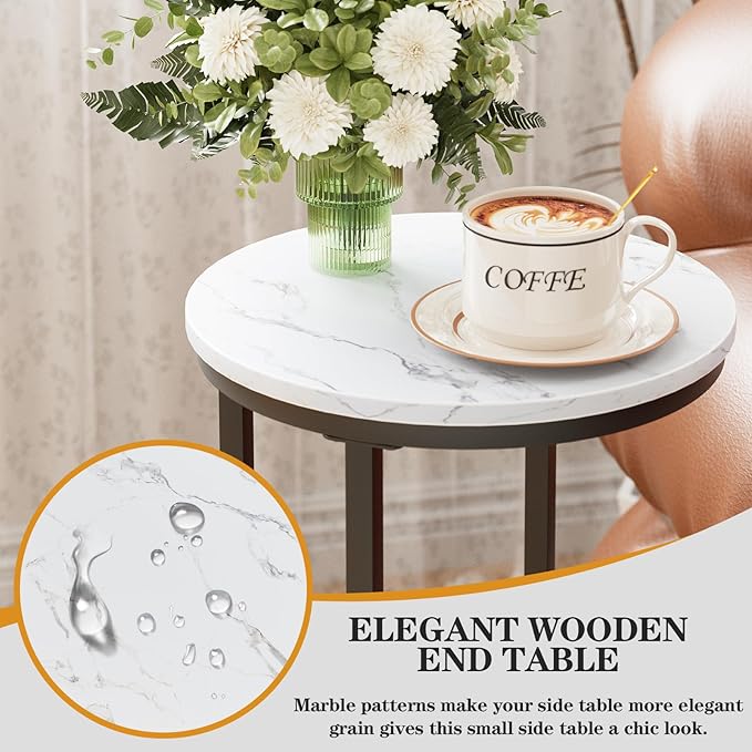 C Shaped End Table, Couch Side Tables for Living Room, Round Sofa End Table with Metal Frame, Small Wooden Snack Table for Bedroom, Small Spaces, Easy Assembly (Black,2pcs)