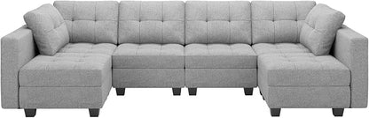 Belffin Modular U Shaped Sectional Sofa Couch with Reversible Chaises 6-seat Sectional Couch with Storage Seat Modular Sectional Set with Ottomans Light Grey