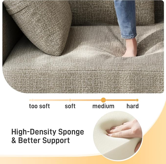 Curved Modern Couch Sofa,Boneless Couch， Modern 3 Seater Cloud Couch,Deep Seat