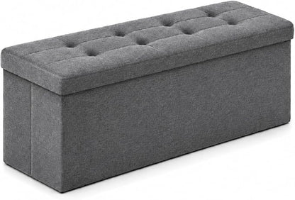 ALASDO 43 Inch Folding Storage Ottoman Bench with Hidden Storage, PU Leather Ottoman Foot Rest Stool, End of Bed Bench for Bedroom, Living Room, Entryway and Closet, Grey