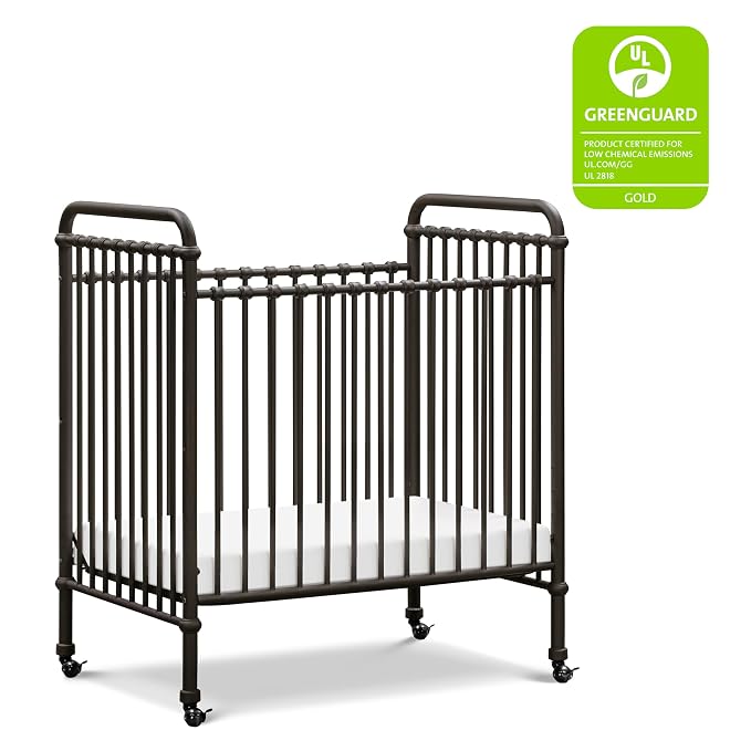 Namesake Abigail 3-in-1 Portable Baby Crib with Wheels - GREENGUARD Gold Certified Convertible Crib to Toddler Bed & Daybed - Metal Baby Bed w/ 4 Adjustable Mattress Heights, for Small Spaces - Iron