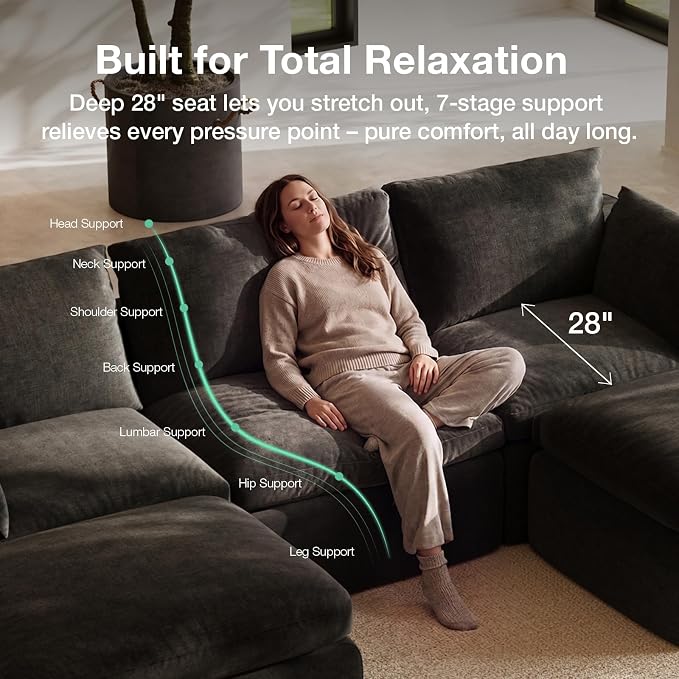 Novilla Modular Cloud Couch, Modern Sectional Sofa with Smarts Coil® Support, Chenille Fabric, Upholstered Couch for Living Room Apartments Bedroom, No Assembly, Armless Chair, Dark Grey