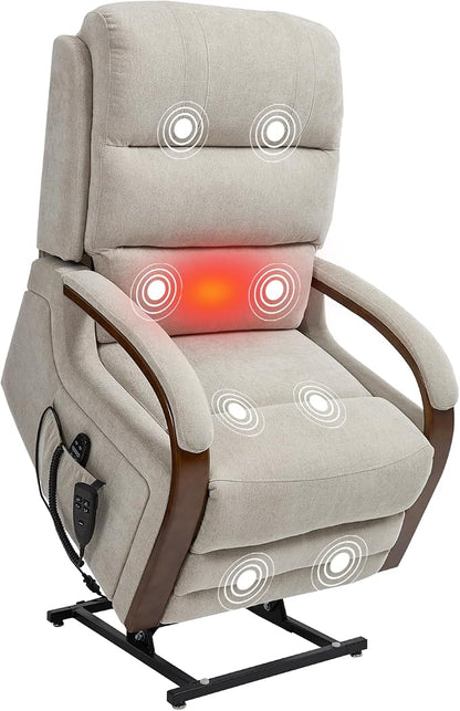 Trustyue Power Lift Recliner Chair, 180° Lay Flat Recliner, Lift Chair with Massage and Heat, Standing Assistance, Infinite Position Reclining, Living Room Chair for Elderly People(Fabric Beige1)
