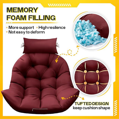 MAGIC ELEPHANT Egg Chair Cushion, Memory Foam Hanging Egg Chair Cushion Replacement, Indoor Outdoor Hammock Basket Swing Cushion with Headrest (Red)