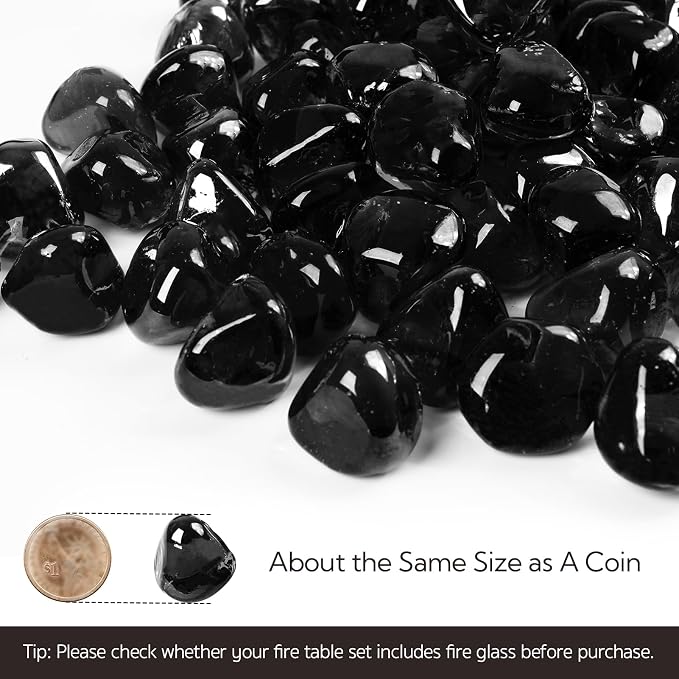 GASPRO 10 Pound Fire Glass Diamonds 1 Inch, Fire Pit Glass Rocks for Gas Fireplace and Fire Pit, Black, High Luster