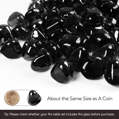 GASPRO 10 Pound Fire Glass Diamonds 1 Inch, Fire Pit Glass Rocks for Gas Fireplace and Fire Pit, Black, High Luster