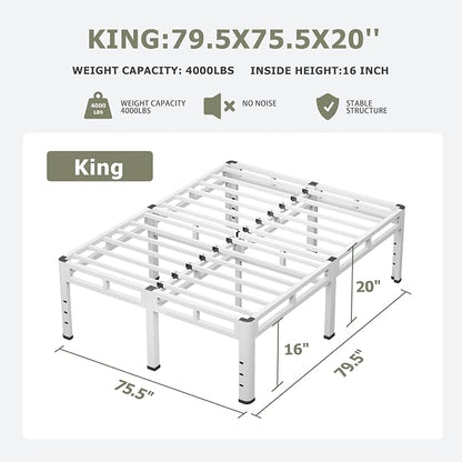 NKZ 20 Inch King Size Bed Frame, Metal Bed Frame & Box Spring 2 in 1 Platform with Round Corner Legs, 4000lbs Weight Capacity Reinforced Metal Frame, Headboard Hole, Noise-Free, Easy Assembly.