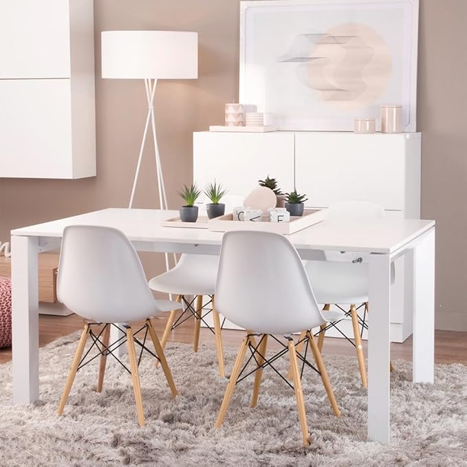 Furmax Modern Style Dining Chair Mid Century Modern DSW Chair, Shell Lounge Plastic Chair for Kitchen, Dining, Bedroom, Living Room Side Chairs Set of 4(White)