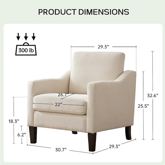 VKNOW Mid-Century Accent Chairs Set of 2, No Tools Assembly Required, Modern Upholstered Polyester Armchairs for Living Room & Bedroom, Comfortable Reading Chairs with Wood Legs, Beige