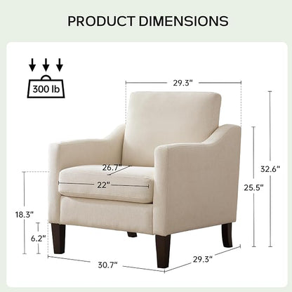 VKNOW Mid-Century Accent Chair, No Tools Assembly Required, Modern Upholstered Polyester Armchair for Living Room,Comfy Reading Accent Chairs with Wood Legs for Bedroom, Beige