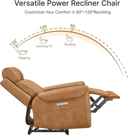 KISLOT Leather Recliner Chair for Adults Wall Hugger RV Recliner with USB Charging Ports Electric Power Reclining Sofa for Living Room Home Theater Seating Bedroom