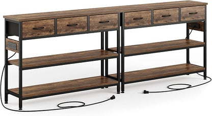 Lulive 2 Pack Entryway Table with Outlets, 3 Fabric Drawers, 43in | 43.3"W x 11.8"D entry table with 2 outlets, 2 USB ports, swappable plug side, adjustable feet and anti-tip kit.
