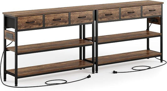 Lulive 2 Pack Entryway Table with Outlets, 3 Fabric Drawers, 43in | 43.3"W x 11.8"D entry table with 2 outlets, 2 USB ports, swappable plug side, adjustable feet and anti-tip kit.