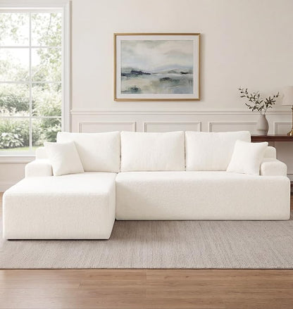 Hobestluk Modular Sectional Sofa Couches L-Shape Couch 3 Seat Modular Sofa Memory Foam Sectional Couches for Living Room, Cloud Couch with Oversized Chaise (White Smooth, 108", Left Hand Facing)