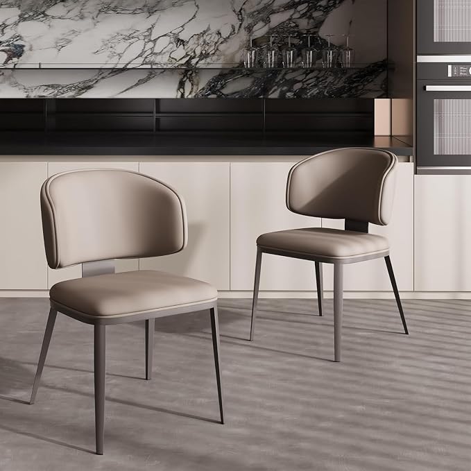 Dining Chairs Modern High Backrest Comfortable, Fashion Upholstered Kitchen Chair Armless Dinner Chair with Metal Legs for All Rooms (Milk Coffee, Set of 2)