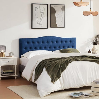 Tufted Headboard California King Size, Sturdy Solid Wood Head Board, Blue | Upholstered California King Headboard with Solid Wood Legs, Adjustable Height 37-51 in, Fabric Button Diamond HeadBoards