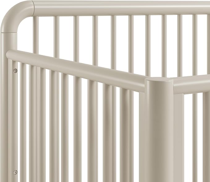 Storkcraft Porto 5-in-1 Convertible Crib with Toddler Guardrail – GREENGUARD Gold Certified, Toddler Bed Conversion Kit Included, 100% Solid Wood, Fits Standard Baby Crib Mattress (Frosted Oat)