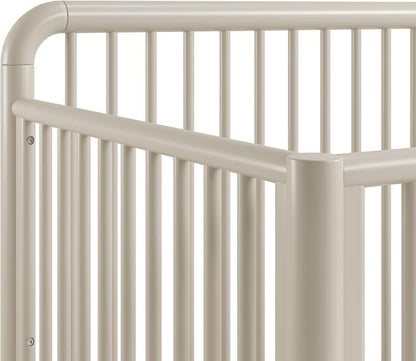 Storkcraft Porto 5-in-1 Convertible Crib with Toddler Guardrail – GREENGUARD Gold Certified, Toddler Bed Conversion Kit Included, 100% Solid Wood, Fits Standard Baby Crib Mattress (Frosted Oat)