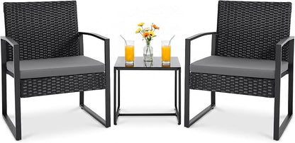 Flamaker 3 Pieces Patio Set Outdoor Wicker Furniture Modern Bistro Rattan Chair Conversation Sets with Coffee Table for Yard (Grey)