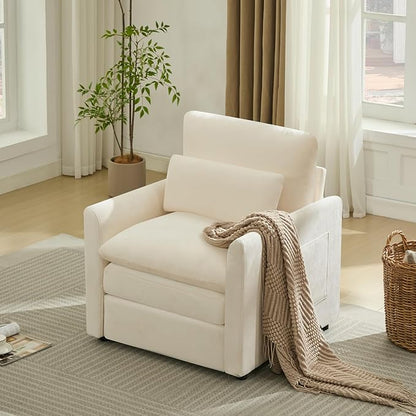 Iroomy Modern Accent Armchair – Cloud-Like Single Sofa with Pocket Spring Seat, Soft Chenille Fabric, Removable Cover, Cozy Lumbar Support for Living Room, Bedroom, Apartment, Beige