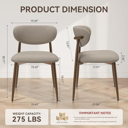 MALOL Dining Chairs Set of 6, Curved Back Kitchen Room Chairs with Metal Legs and Anti Slip Pads, Upholstered Dining Chair for Home and Restaurant, Camel