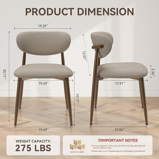 MALOL Dining Chairs Set of 6, Curved Back Kitchen Room Chairs with Metal Legs and Anti Slip Pads, Upholstered Dining Chair for Home and Restaurant, Camel