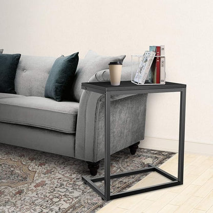 YSSOA Hardwood Surface C Shaped Sofa Side End Snack Desk, 13.75" x 21.75" x 27", Wooden, Black