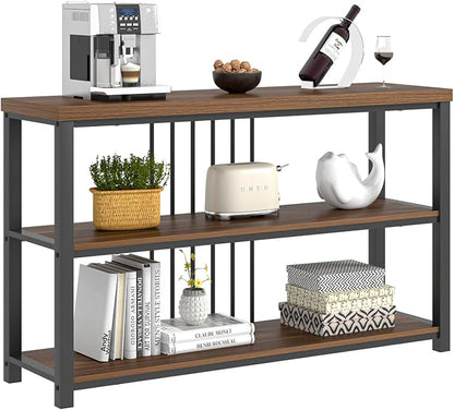 FOLUBAN Console Table for Entryway, Narrow Sofa Table with 3 Tier Storage Shelf for Living Room Hallway Behind Couch, Rustic Walnut