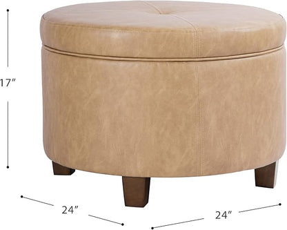 HomePop 24" Large Leatherette Storage Ottoman - Sand Faux Leather