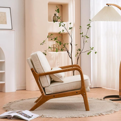 Karl home Accent Chairs Set of 2, Mid-Century Modern Chair with Pillow Upholstered Lounge Arm Chair with Solid Wood Frame & Soft Cushion for Living Room, Bedroom, Balcony, Beige
