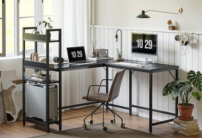 CubiCubi L Shaped Desk, 51.1 Inch Computer Corner Desk with Hutch, Storage Shelves, Writing Gaming Study Desk with Bookshelf, Black