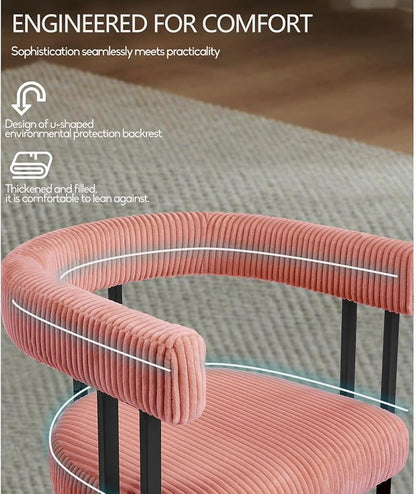 VIRRMO Boucle Dining Chair Set of 6 Corduroy Upholstered Dining Room Chairs Kitchen Chairs with Metal Legs Mid Century Modern Chair for Dining Room, Kitchen (Pink, 6)