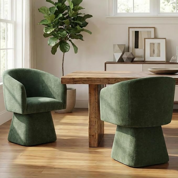 VKNOW Upholstered Swivel Dining Chairs Set of 1, Modern Dining Room Chairs with Barrel Back, Accent Arm Chair for Dining Room, Living Room, Bedroom, Vanity, Green