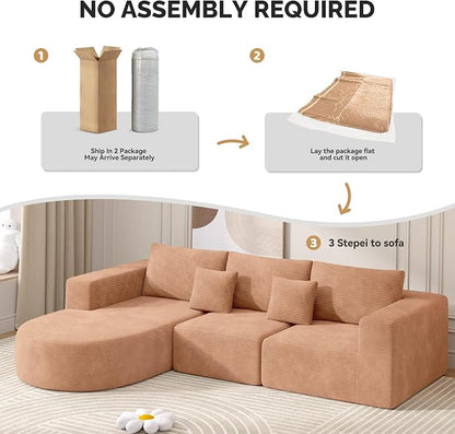 Boneless Couches for Living Room,Cloud Sectional Couch with L-Shape Chaise,Modern Modular Sofa with Deep Seat Upholstered Comfy Couches for Bedroom,No Assembly Required,1PCS