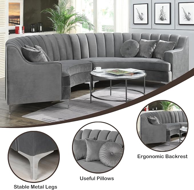 Legend Vansen Semicircle Modular Curved Velvet Sectional Sofa,141.34”Oversized Arc Sofa,Modern Cloud-Like Deep Seat Couch for Living Room Apartment Office Conference Space (2, Grey)