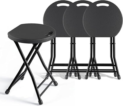 Folding Stool, 18 Inch Foldable Stool with Handle & Steel Frame, Pack of 4 Folding Bar Stools, 440lbs Sturdy Foldable Lightweight Metal Chair for Camping, Indoor and Outdoor, Black