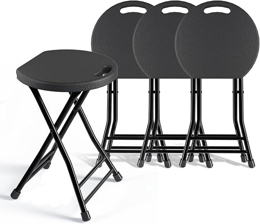 Folding Stool, 18 Inch Foldable Stool with Handle & Steel Frame, Pack of 4 Folding Bar Stools, 440lbs Sturdy Foldable Lightweight Metal Chair for Camping, Indoor and Outdoor, Black