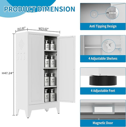 48" H White Steel Pantry Storage Cabinet with 3 Adjustable Shelves | 4-Tier Tall Metal Cabinets for Kitchen, Living Room, Garage, Heavy Duty Freestanding Utility Cabinet, Assembly Required