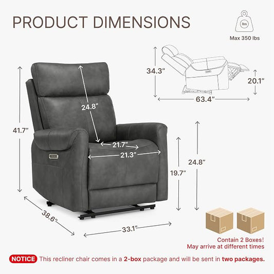 KISLOT Leather Recliner Chair Set of 2, Wall Hugger RV Recliners with USB Charging Ports Electric Power Reclining Sofa for Living Room Home Theater Seating Bedroom