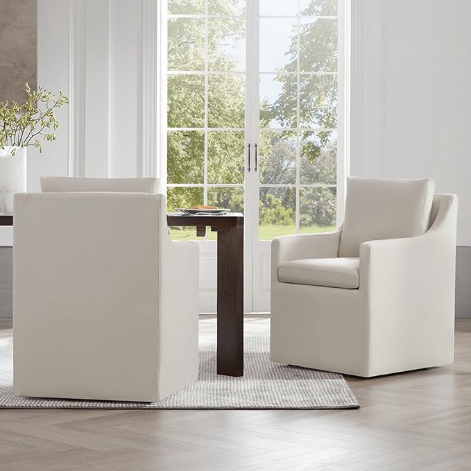KISLOT Upholstered Dining Chairs Set of 4, Washable Cover Modren Deskchair with 4 Casters & Hidden Storage for Dining Room, Living Room, Home Office, Flax Beige, 4 Box