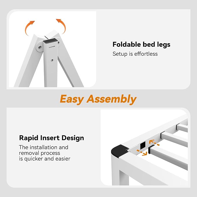 NKZ Queen Platform Bed Frame 4 Inch, Heavy Duty Metal Low Profile Bed Frame with Round Corner Legs, 3500lbs Weight Capacity Reinforced Frame, No Box Spring Needed，Noise-Free, Easy Assembly