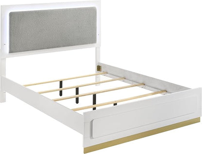 Coaster Home Furnishings Caraway Contemporary 5-Piece Bedroom Set Fabric Upholstered Queen Size LED Panel Bed Frame 55-inch Headboard White 224771Q-S5