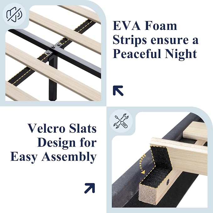 Allewie Full Size Platform Bed Frame with Charging Station & Storage Headboard, Upholstered Velvet Wingback Design & USB Port, Strong Wooden Slats Support, No Box Spring Needed, Easy Assembly, Grey