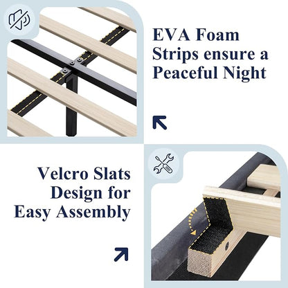 Allewie King Size Platform Bed Frame with Charging Station & Storage Headboard, Upholstered Velvet Wingback Design & USB Port, Strong Wooden Slats Support, No Box Spring Needed, Easy Assembly, Grey