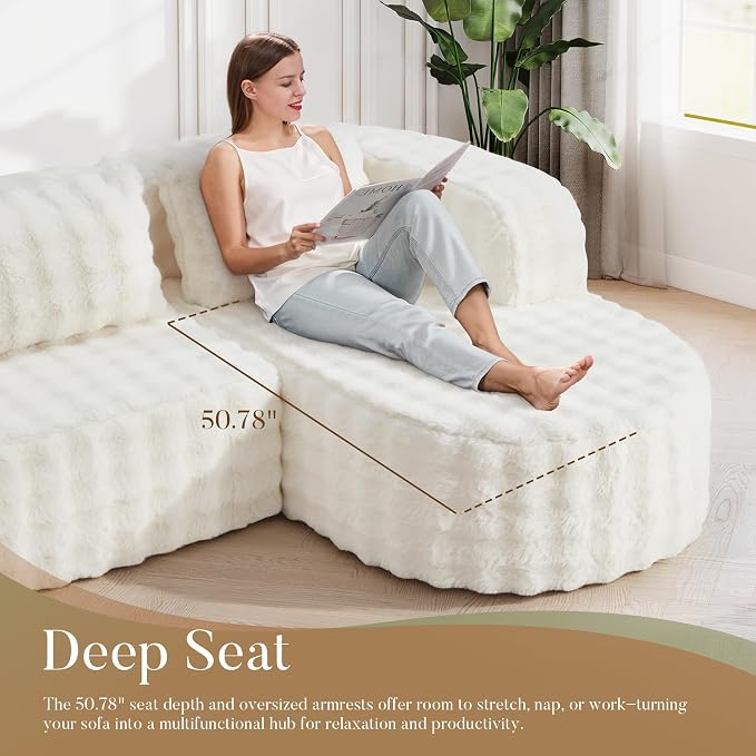 Hobestluk Modular Sectional Sofa Couches L-Shape Couch 3 Seat Modular Sofa Memory Foam Sectional Couches for Living Room, Cloud Couch (Round Eider White, 96", Right Hand Facing)
